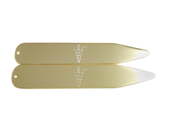Gold Toned Etched Caduceus Medical Symbol Collar Stays