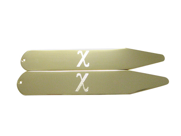 Gold Toned Etched Greek Letter Chi Collar Stays