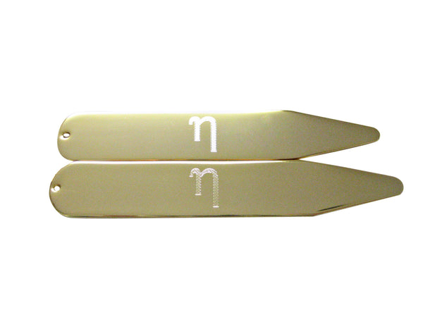 Gold Toned Etched Greek Letter Eta Collar Stays