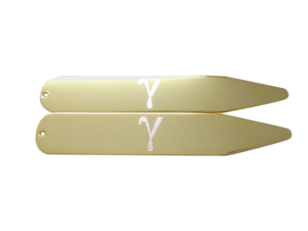 Gold Toned Etched Greek Letter Gamma Collar Stays