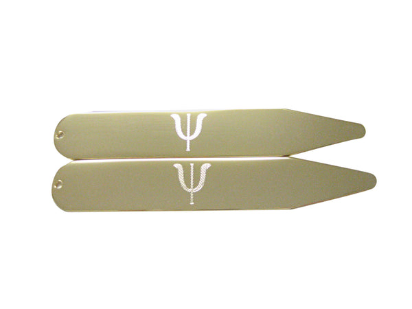 Gold Toned Etched Greek Letter Psi Collar Stays