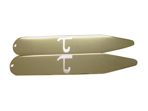 Gold Toned Etched Greek Letter Tau Collar Stays