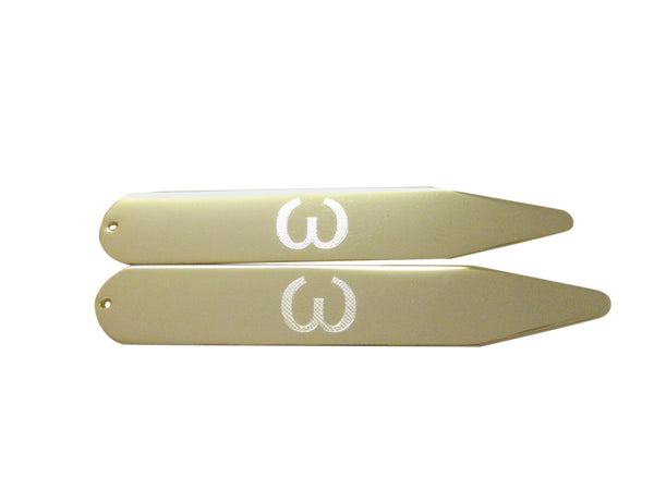 Gold Toned Etched Greek Lowercase Letter Omega Collar Stays