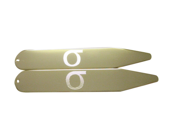 Gold Toned Etched Greek Lowercase Letter Sigma Collar Stays