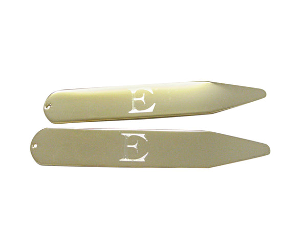 Gold Toned Etched Letter E Monogram Collar Stays