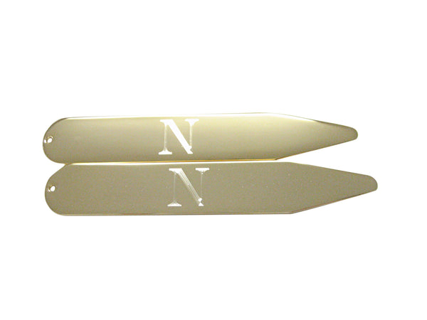 Gold Toned Etched Letter N Monogram Collar Stays