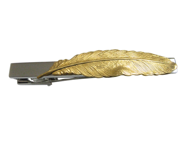Gold Toned Textured Feather Pendant Square Tie Clip