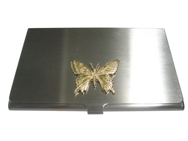 Gold Toned Textured Large Butterfly Business Card Holder