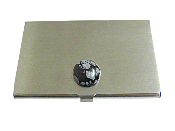 Round Snowflake Obsidian Business Card Holder