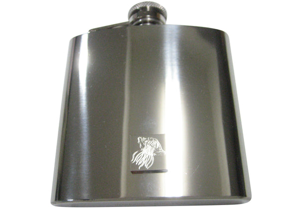 Silver Toned Square Etched Jellyfish 6oz Flask