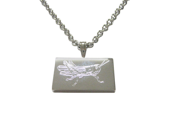 Silver Toned Etched Grasshopper Locust Insect Pendant Necklace