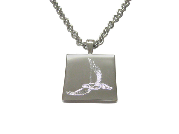Silver Toned Etched Hawk Bird Pendant Necklace