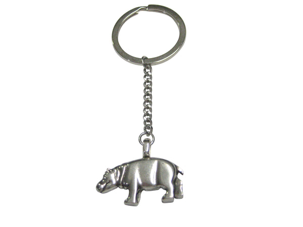 Silver Toned Smooth Hippo Pendant Keychain