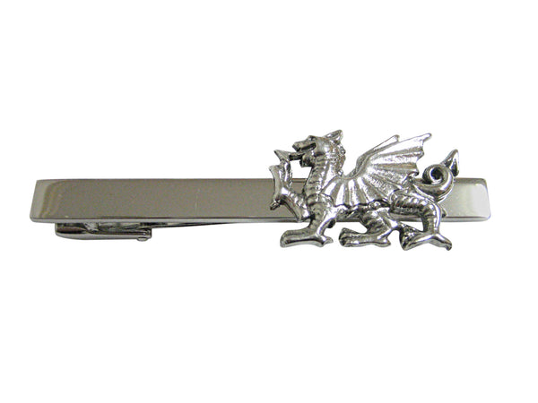 Silver Toned Textured Welsh Dragon Square Tie Clip