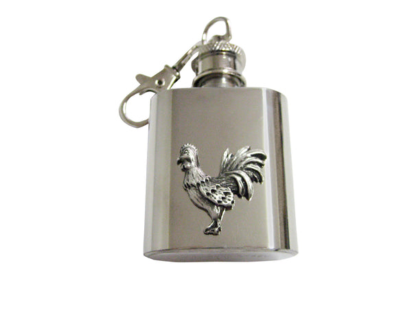 Textured Rooster Chicken Bird 1 Oz. Stainless Steel Key Chain Flask