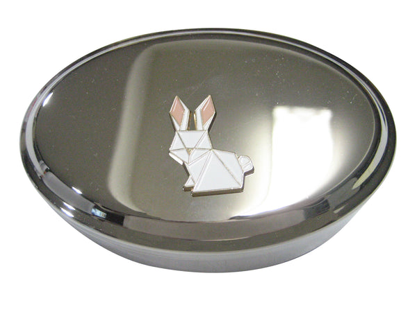 White Toned Origami Rabbit Hare Oval Trinket Jewelry Box