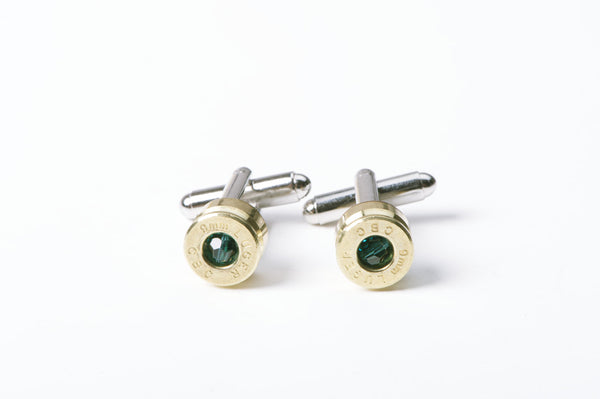 9mm Luger Bullet Cufflinks with Turquoise Crystals