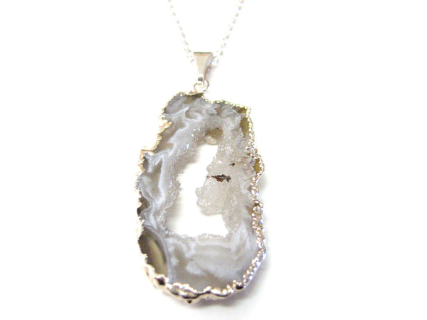 Sliced Agate Geode Pendant Necklace