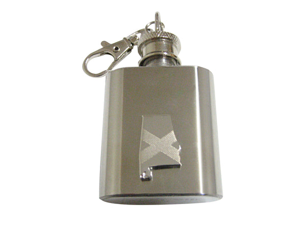 Alabama State Map Shape and Flag Design 1 Oz. Stainless Steel Key Chain Flask