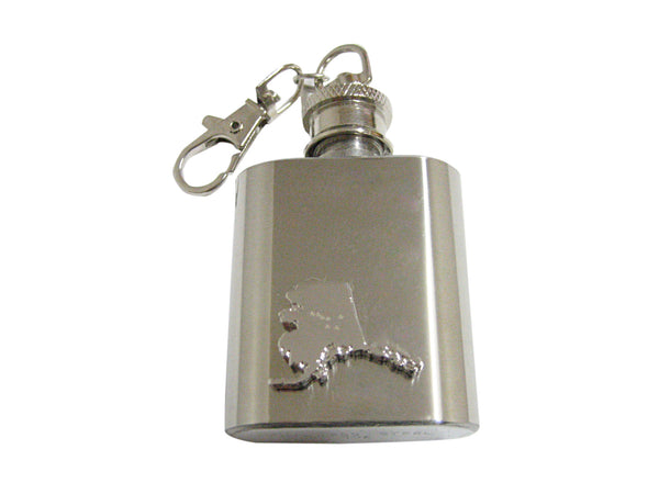 Alaska State Map Shape and Flag Design 1 Oz. Stainless Steel Key Chain Flask