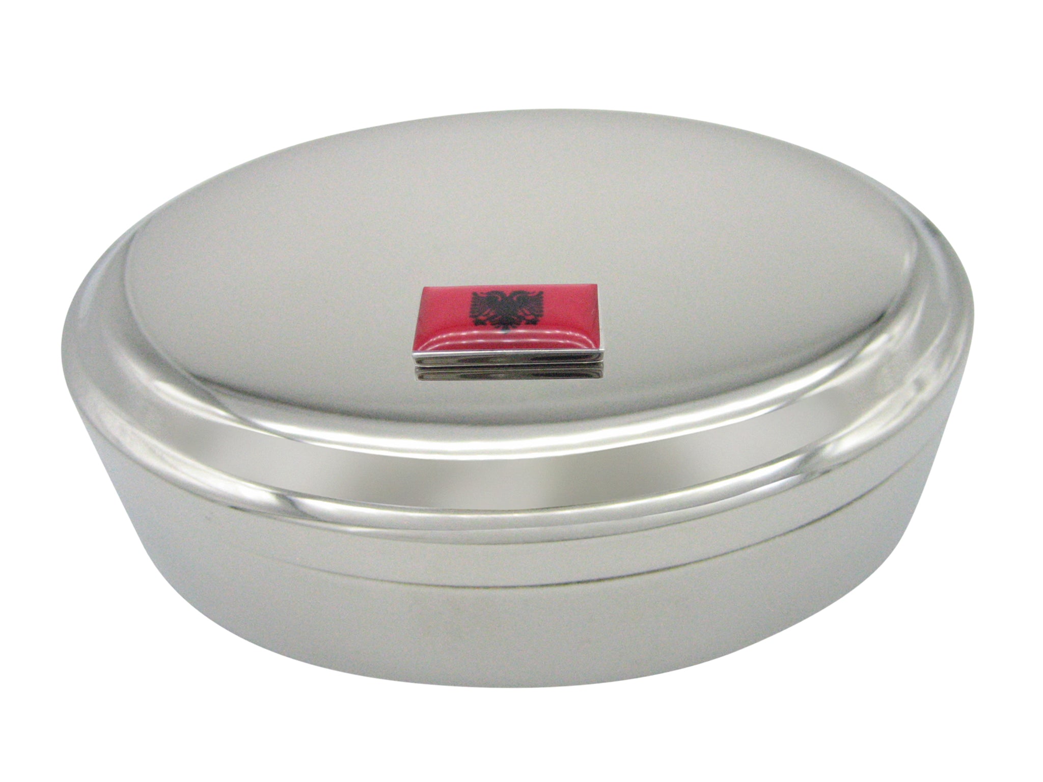 Albania Flag Pendant Oval Trinket Jewelry Box