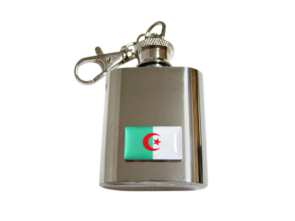 Algeria Flag Pendant 1 Oz. Stainless Steel Key Chain Flask