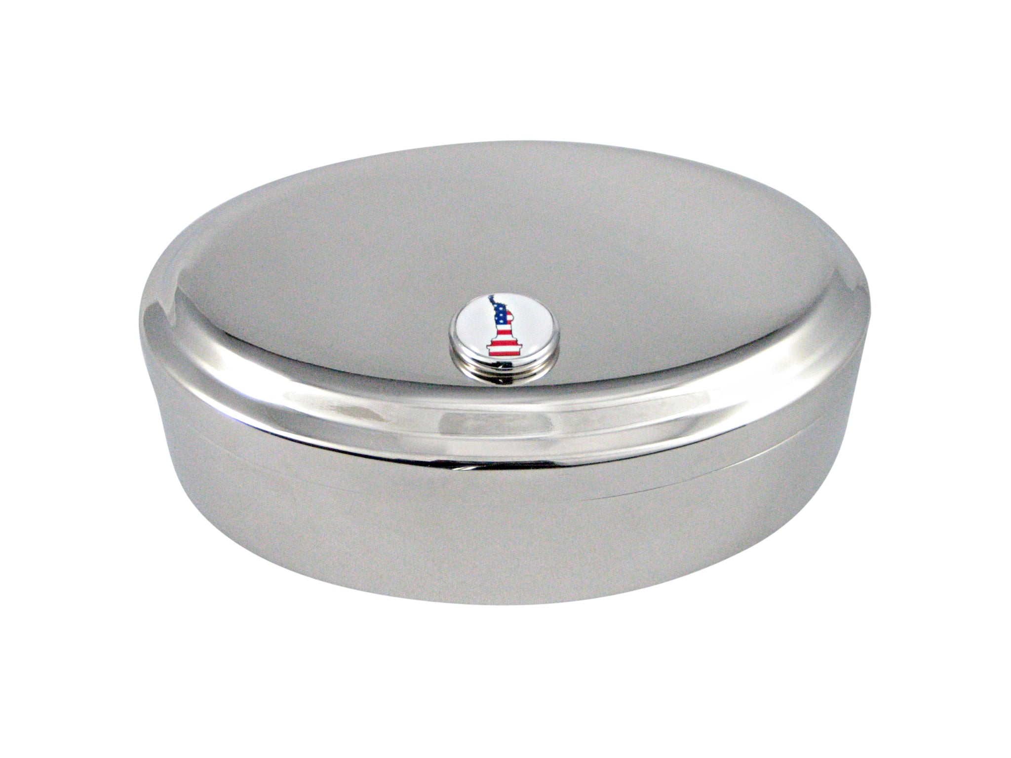 American Flag Statue of Liberty Pendant Oval Trinket Jewelry Box