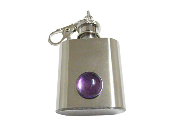 Amethyst Gemstone Pendant 1 Oz. Stainless Steel Key Chain Flask