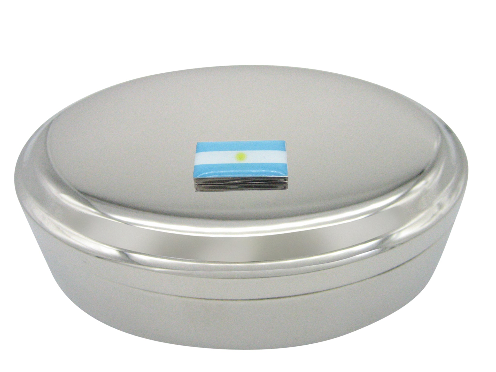 Argentina Flag Pendant Oval Trinket Jewelry Box