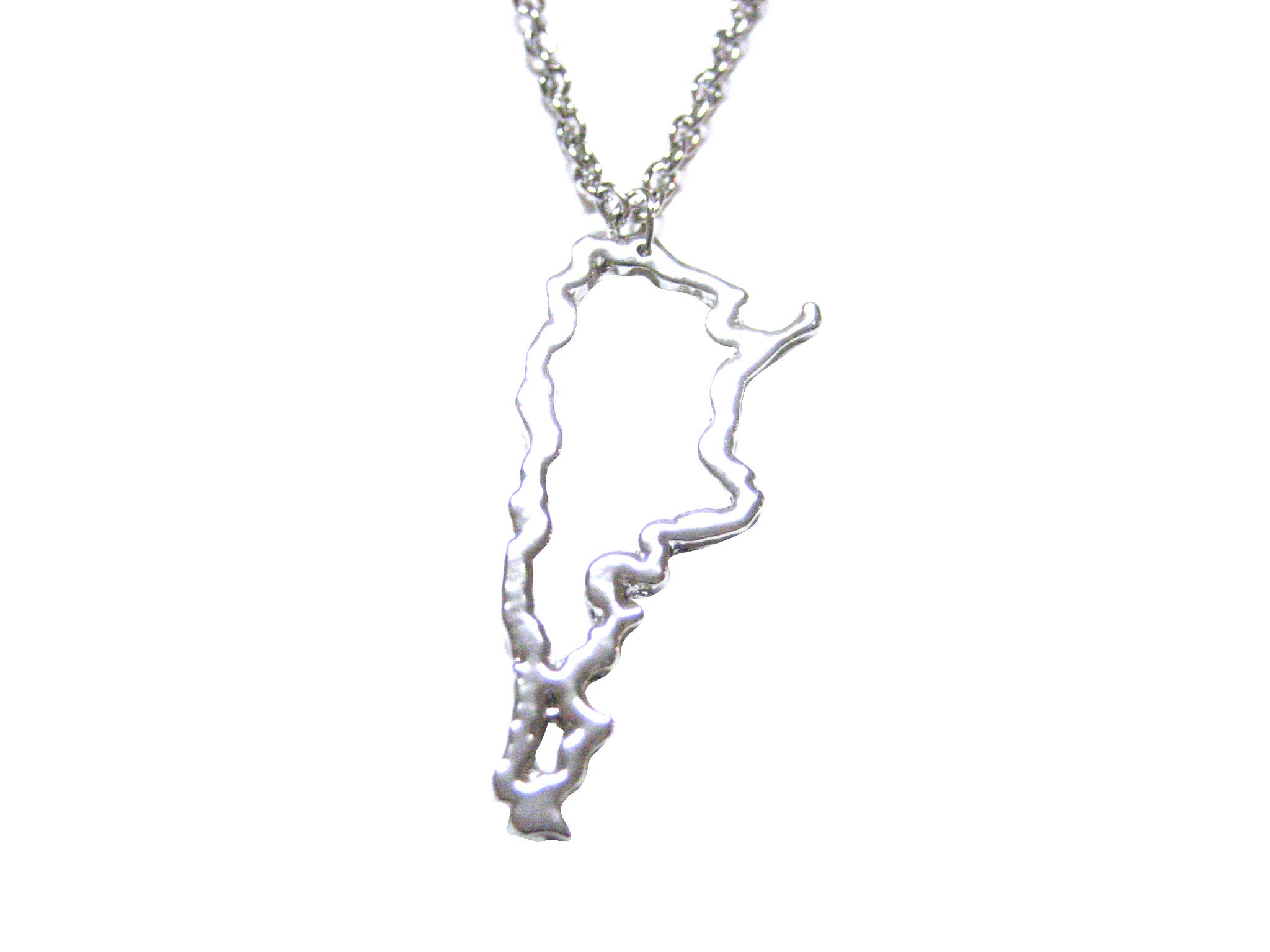 Silver Toned Argentina Map Outline Pendant Necklace