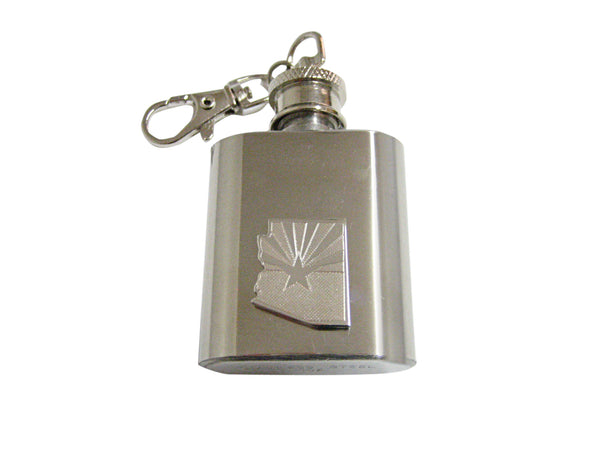 Arizona State Map Shape and Flag Design 1 Oz. Stainless Steel Key Chain Flask