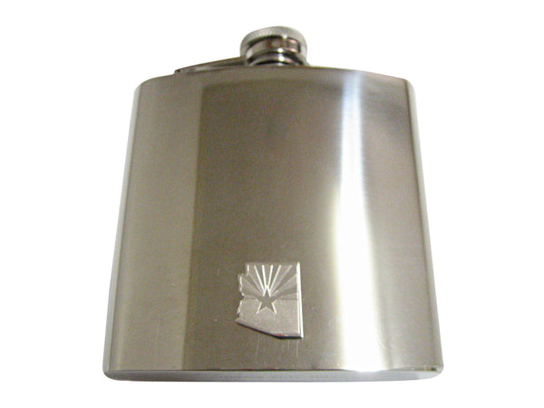 Arizona State Map Shape and Flag Design 6 Oz. Stainless Steel Flask