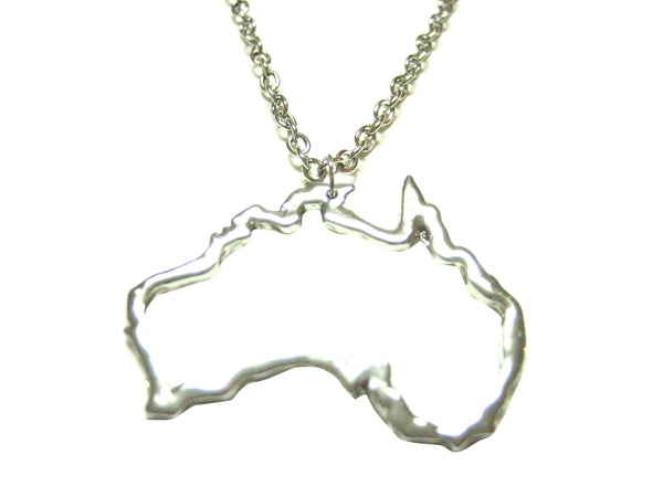 Silver Toned Australia Map Outline Pendant Necklace