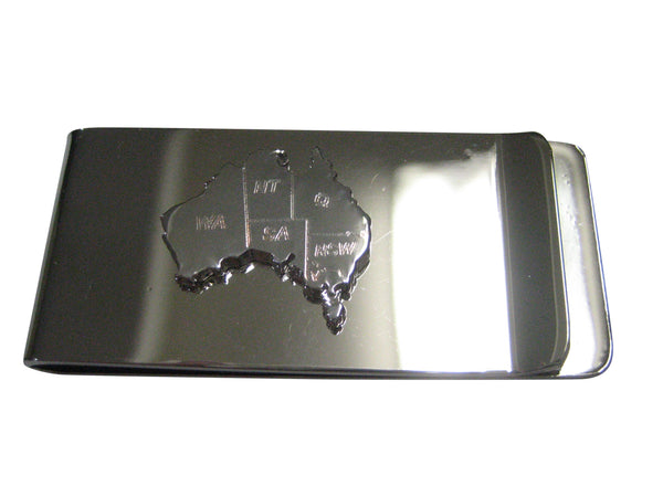 Australia Map Shape with Engraved States Money Clip