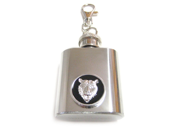 1 Oz. Stainless Steel Key Chain Flask with Bear Pendant
