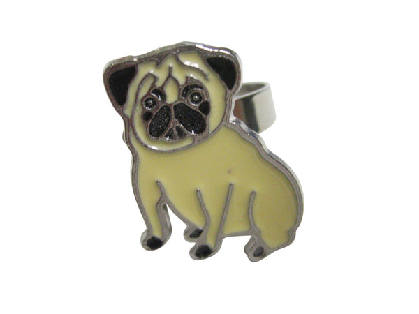 Beige Toned Pug Dog Adjustable Size Fashion Ring