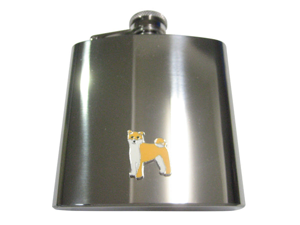 Beige and White Toned Akita Dog 6oz Flask