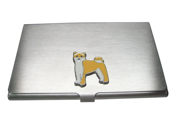 Beige and White Toned Akita Dog Business Card Holder