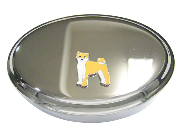 Beige and White Toned Akita Dog Oval Trinket Jewelry Box