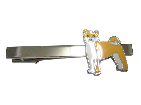 Beige and White Toned Akita Dog Tie Clip
