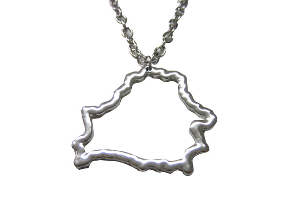 Silver Toned Belarus Map Outline Pendant Necklace