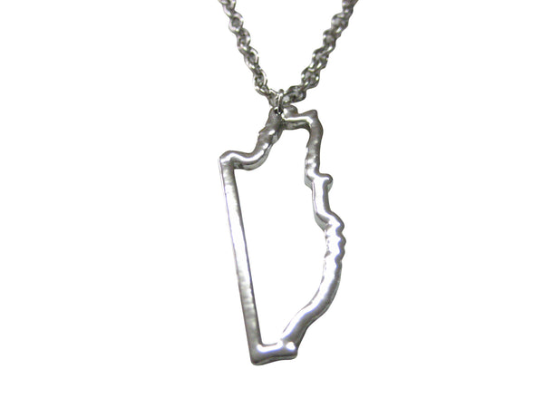 Silver Toned Belize Map Outline Pendant Necklace