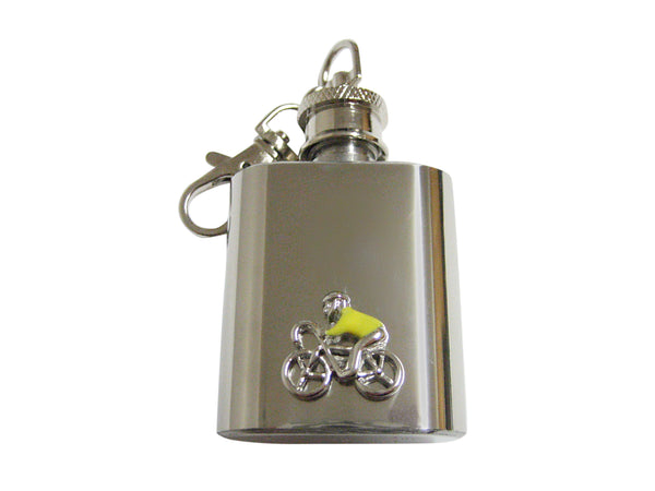 Bicyclist with Yellow Jacket Keychain Flask