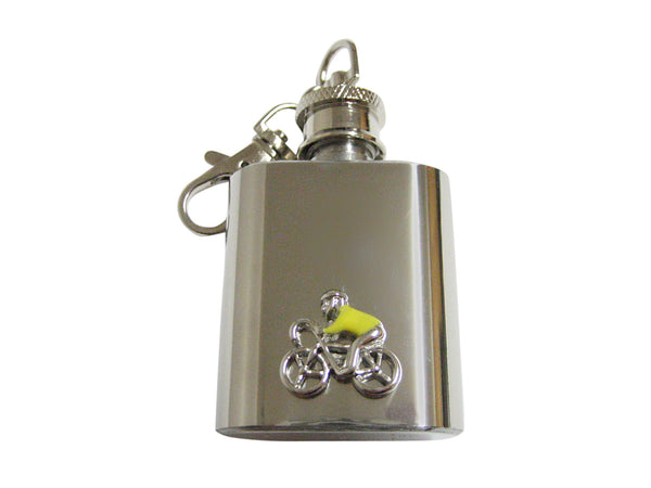 Bicyclist with Yellow Jacket 1 Oz. Stainless Steel Key Chain Flask