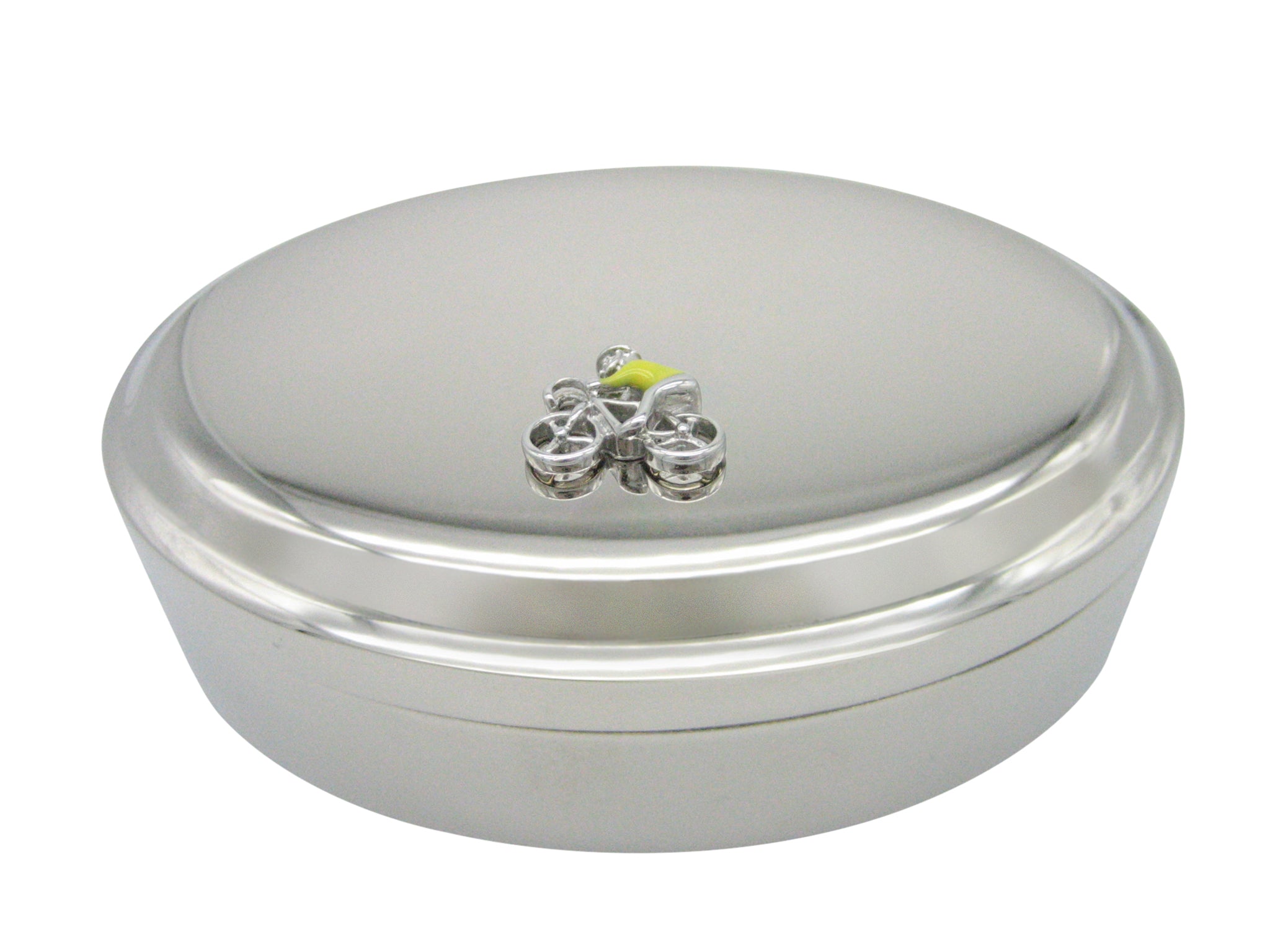 Bicyclist with Yellow Jacket Pendant Oval Trinket Jewelry Box