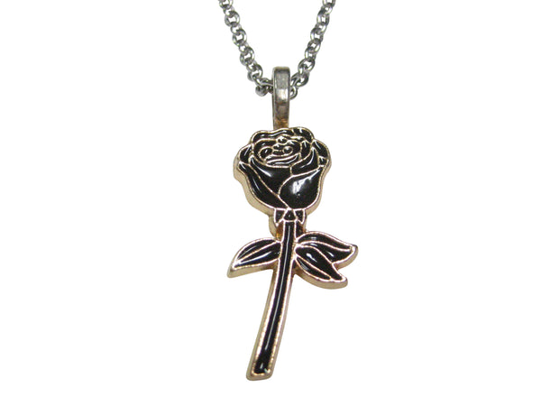 Black Rose Flower Pendant Necklace