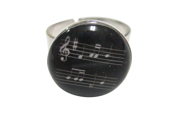 Black Toned Circular Music Sheet Adjustable Size Fashion Ring
