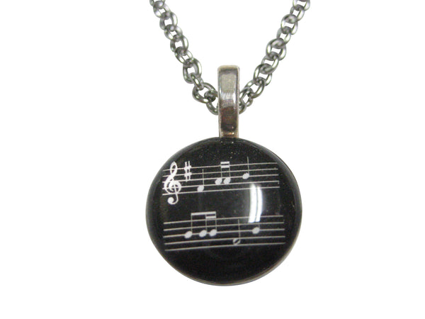 Black Toned Circular Music Sheet Pendant Necklace