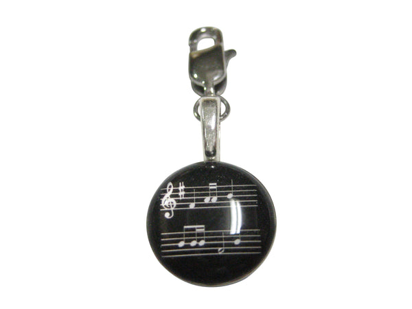 Black Toned Circular Music Sheet Pendant Zipper Pull Charm