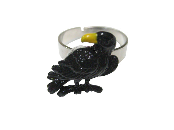 Black Toned Crow Raven Bird Adjustable Size Fashion Ring